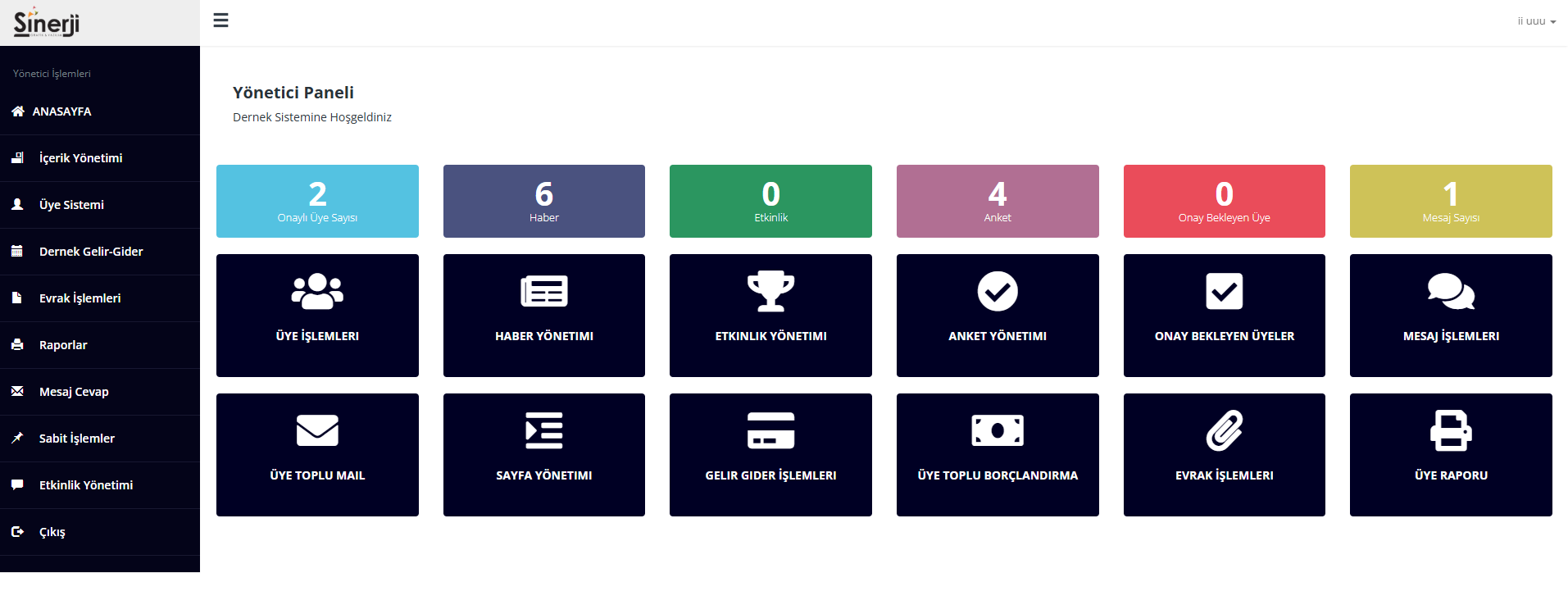 Dernek Yönetimi Arayüzü